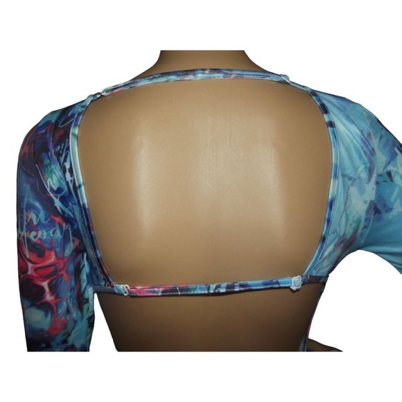 Cape Clique Dress Womens Medium Blue Bodycon Abstract Print Backless Mini sexy - Picture 6 of 8